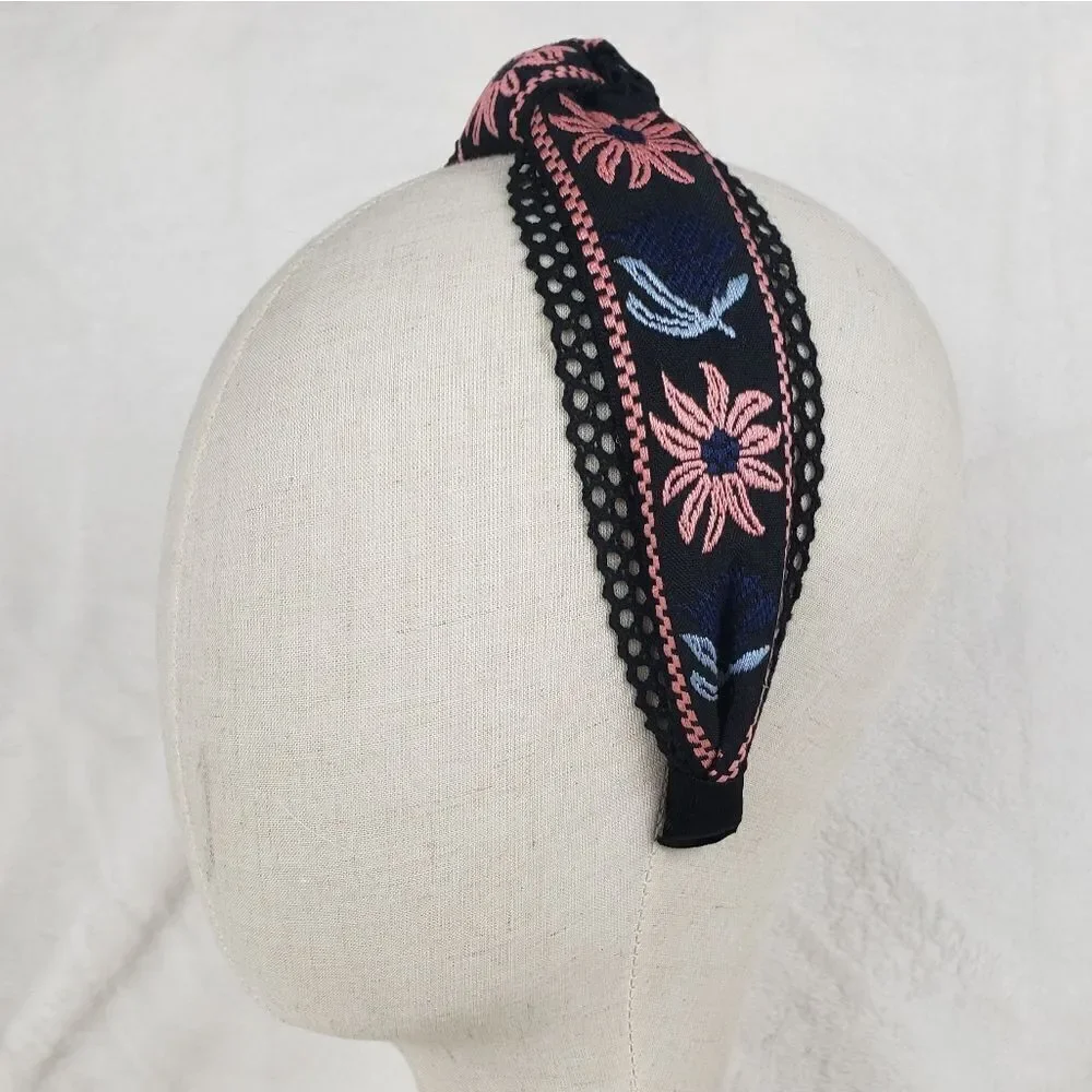 Embroidered Top Knot Headband